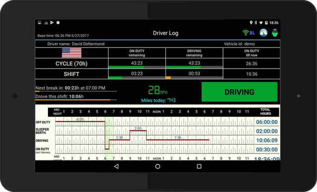 Driver log app on a tablet and phone