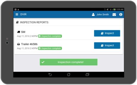 Inspection reports list on a tablet