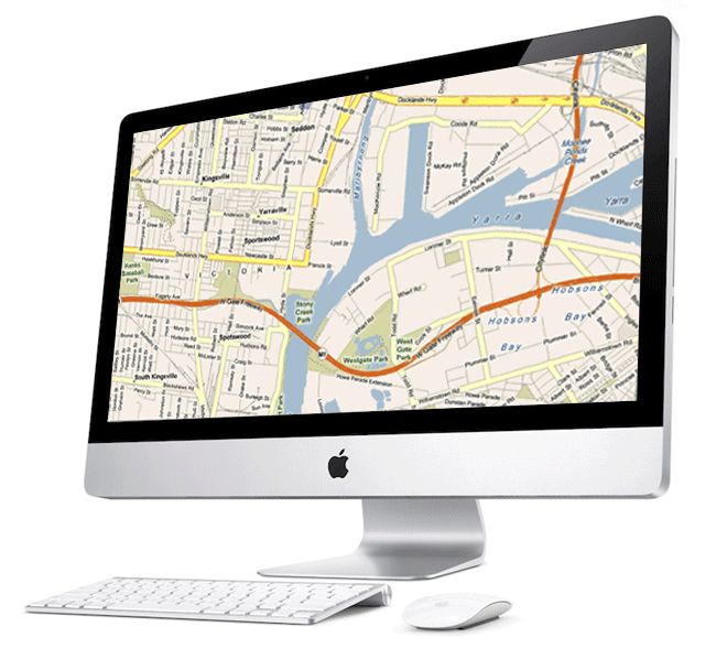 Fleet map showing vehicle locations on a desktop screen